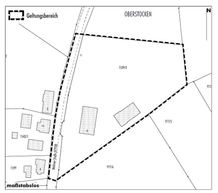  Lageplan zur 1. Änderung und Erweiterung des Bebauungsplanes „Bauhof - Oberstocken“ maßstabslos-Klick vergrößert Foto 